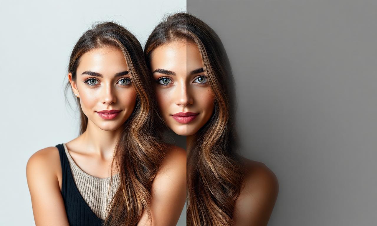 Portrait shown before and after AI background removal