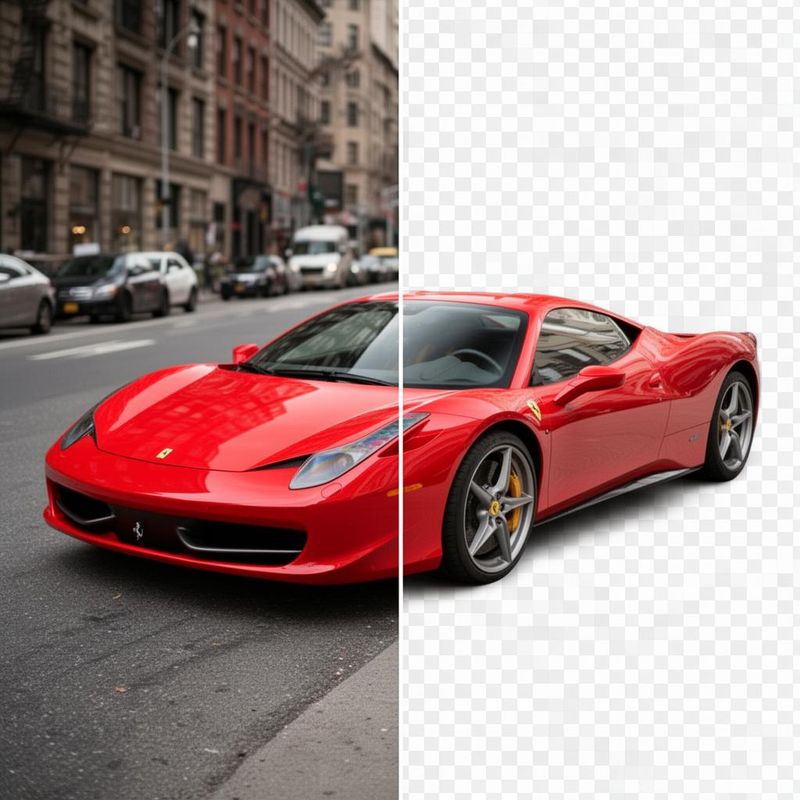 Car listing photo before and after background removal