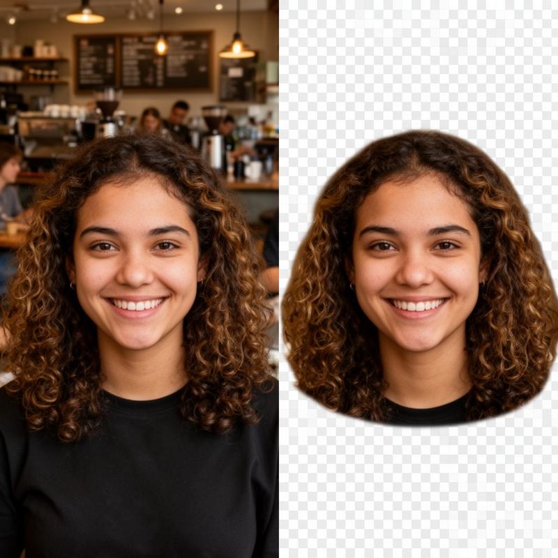 Portrait before and after background replacement