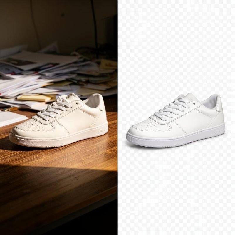 Sneaker product photo before and after AI background removal